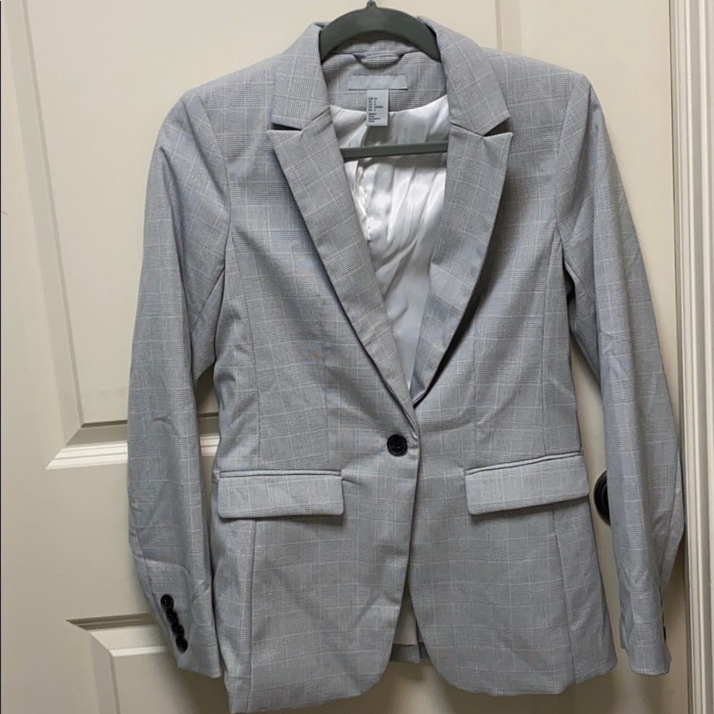 H&M GREY CHECKED BLAZER